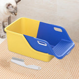 Cat Litter Box Professional Compact Multifunctional Anti Leakage Litter Tray Blue Yellow