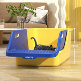 Cat Litter Box Professional Compact Multifunctional Anti Leakage Litter Tray Blue Yellow