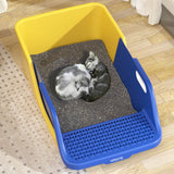 Cat Litter Box Professional Compact Multifunctional Anti Leakage Litter Tray Blue Yellow