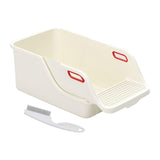 Cat Litter Box Professional Compact Multifunctional Anti Leakage Litter Tray White Beige