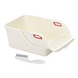Cat Litter Box Professional Compact Multifunctional Anti Leakage Litter Tray White Beige