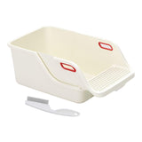 Cat Litter Box Professional Compact Multifunctional Anti Leakage Litter Tray White Beige