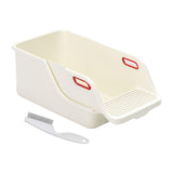 Cat Litter Box Professional Compact Multifunctional Anti Leakage Litter Tray White Beige