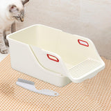 Cat Litter Box Professional Compact Multifunctional Anti Leakage Litter Tray White Beige