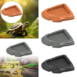 Maxbell Reptile Feeding Dish Corner Decor for Semi Aquatic Bearded Dragons Chameleon light brown