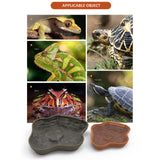 Maxbell Reptile Food Water Bowl with Ramp Turtle Bathing Pool for Turtle Snake Gecko Light Brown