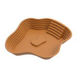 Maxbell Reptile Food Water Bowl with Ramp Turtle Bathing Pool for Turtle Snake Gecko Light Brown