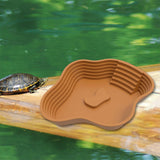 Maxbell Reptile Food Water Bowl with Ramp Turtle Bathing Pool for Turtle Snake Gecko Light Brown