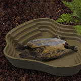 Maxbell Reptile Food Water Bowl with Ramp Turtle Bathing Pool for Turtle Snake Gecko Dark Green