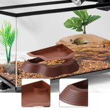 Maxbell Reptile Water Dish with Ramps Food Feeding Bowl for Chameleon Snake Tortoise Brown