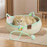 Maxbell Cotton Rope Woven Cat Bed Basket Kitten Scratching Resistant Cute Lounge Bed S