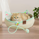 Maxbell Cotton Rope Woven Cat Bed Basket Kitten Scratching Resistant Cute Lounge Bed S