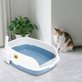 Maxbell Cat Litter Box Sand Box High Sided Splashproof Semi Enclosed Cat Litter Tray Blue