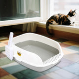 Maxbell Cat Litter Box Sand Box High Sided Splashproof Semi Enclosed Cat Litter Tray Gray