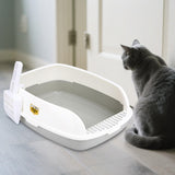 Maxbell Cat Litter Box Sand Box High Sided Splashproof Semi Enclosed Cat Litter Tray Gray