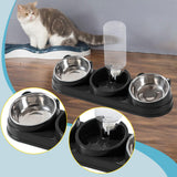 Maxbell Triple Cat Bowls 15°tilted Cat Food Water Bowl for Hamster Small Dogs Kitten black