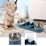 Maxbell Triple Cat Bowls 15°tilted Cat Food Water Bowl for Hamster Small Dogs Kitten dark blue