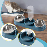Maxbell Triple Cat Bowls 15°tilted Cat Food Water Bowl for Hamster Small Dogs Kitten dark blue