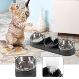 Maxbell Triple Cat Bowls 15°tilted Cat Food Water Bowl for Hamster Small Dogs Kitten dark gray