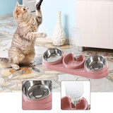 Maxbell Triple Cat Bowls 15°tilted Cat Food Water Bowl for Hamster Small Dogs Kitten Pink