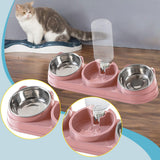 Maxbell Triple Cat Bowls 15°tilted Cat Food Water Bowl for Hamster Small Dogs Kitten Pink