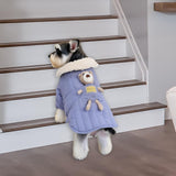 Maxbell Dog Winter Coat Windproof Outdoor Puppy Clothing with Leash Hole Warm Jacket Blue M