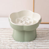 Maxbell Slow Feeder Slow Eating Cute Ceramic for Small Dogs Kitten Elevated Cat Bowl Beige Green