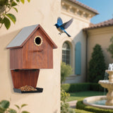 Maxbell Wooden Bird House with Feeder Trough Weatherproof for Yard Country Farmhouse