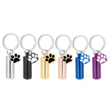Maxbell Cremation Pet Urn Keychain Pet Dog Paw Print Keepsake Urn Key Chain Cylinder Silver