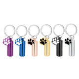 Maxbell Cremation Pet Urn Keychain Pet Dog Paw Print Keepsake Urn Key Chain Cylinder Silver
