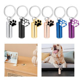 Maxbell Cremation Pet Urn Keychain Pet Dog Paw Print Keepsake Urn Key Chain Cylinder Silver