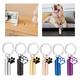 Maxbell Cremation Pet Urn Keychain Pet Dog Paw Print Keepsake Urn Key Chain Cylinder Silver