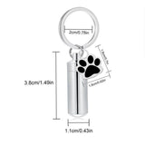 Maxbell Cremation Pet Urn Keychain Pet Dog Paw Print Keepsake Urn Key Chain Cylinder Silver
