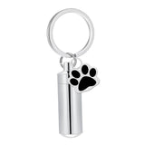 Maxbell Cremation Pet Urn Keychain Pet Dog Paw Print Keepsake Urn Key Chain Cylinder Silver