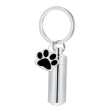 Maxbell Cremation Pet Urn Keychain Pet Dog Paw Print Keepsake Urn Key Chain Cylinder Silver