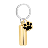 Maxbell Cremation Pet Urn Keychain Pet Dog Paw Print Keepsake Urn Key Chain Cylinder Gold