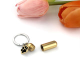 Maxbell Cremation Pet Urn Keychain Pet Dog Paw Print Keepsake Urn Key Chain Cylinder Gold