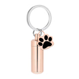 Maxbell Cremation Pet Urn Keychain Pet Dog Paw Print Keepsake Urn Key Chain Cylinder Rose Gold