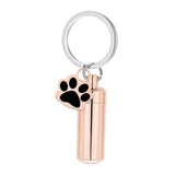 Maxbell Cremation Pet Urn Keychain Pet Dog Paw Print Keepsake Urn Key Chain Cylinder Rose Gold
