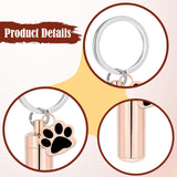 Maxbell Cremation Pet Urn Keychain Pet Dog Paw Print Keepsake Urn Key Chain Cylinder Rose Gold