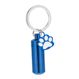 Maxbell Cremation Pet Urn Keychain Pet Dog Paw Print Keepsake Urn Key Chain Cylinder Blue