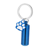Maxbell Cremation Pet Urn Keychain Pet Dog Paw Print Keepsake Urn Key Chain Cylinder Blue