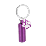 Maxbell Cremation Pet Urn Keychain Pet Dog Paw Print Keepsake Urn Key Chain Cylinder Purple