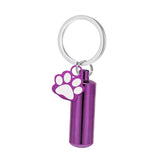 Maxbell Cremation Pet Urn Keychain Pet Dog Paw Print Keepsake Urn Key Chain Cylinder Purple