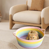 Maxbell Cotton Rope Woven Cat Bed Basket Pet Sleeping Bed for Rest Indoor Cats Puppy L