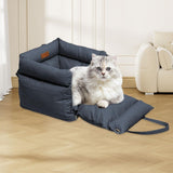 Maxbell Dog Car Seat Adjustable Strap Sturdy with Storage Pockets Puppy Booster Seat Dark Blue