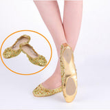 Belly Dance Shoes Soft Soles Dance Performance Shoes with Sequins M Golden