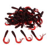 Maxbell 50pcs Soft Fishing Lure Curly Tail Shad Bait Grum Worms Jig Head Bait Red - Aladdin Shoppers