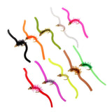Maxbell 10pcs Squirmy Wormy Trout Worm Fly Assortment Fishing Flies