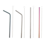 Maxbell 2 Pieces 192mm Long Titanium Drinking Straws with Cleaning Brush Straight
